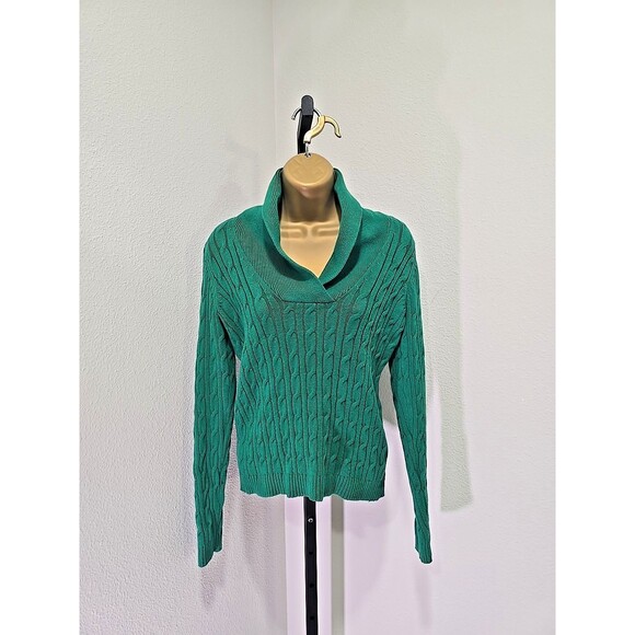 Charter Club Y2k Emerald Green Sweater Womens Sm Cable Knit Shawl Collar Preppy - Picture 7 of 7